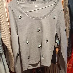 Fet Gray Embroidered Women's Top